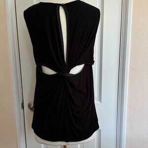 Anthropologie Black Satin/Jersey Cut-out back top